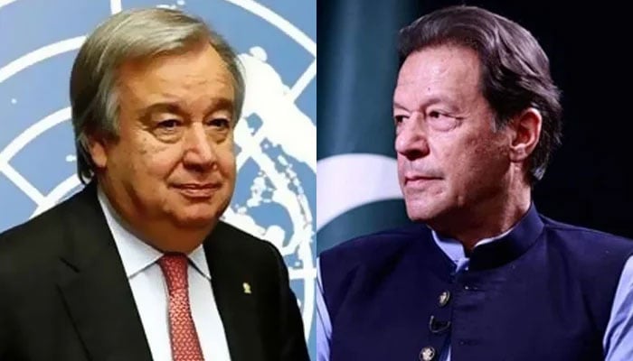 United Nations Secretary-General António Guterres and PTI founder Imran Khan. — AFP/Facebook/Dr Yasmin Rashid/File