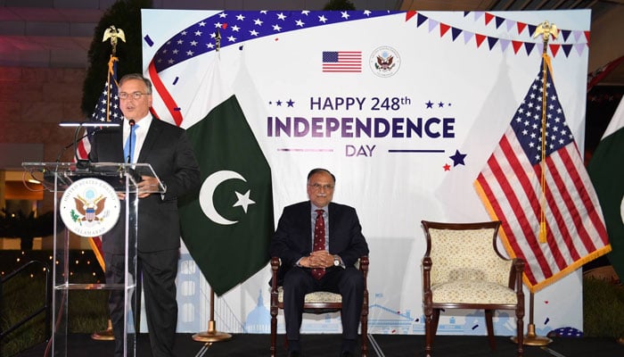 US Ambassador Donald Blome (L) addresses during a celebration event of the 248th anniversary of American independence at the US Embassy on July 2, 2024. — Facebook/U.S. Embassy Pakistan