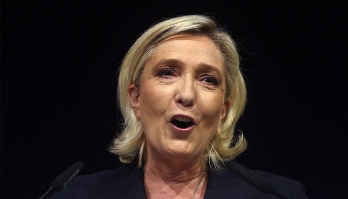 Marine Le Pen, French far-right leader and far-right Rassemblement National (National Rally - RN) party candidate, deliver a speech after partial results in the first round of the early French parliamentary elections in Henin-Beaumont, France, June 30, 2024. — Reuters