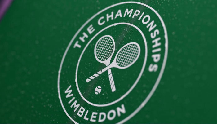 The Wimbeldon logo seen on a sign board in this image.— AFP/file