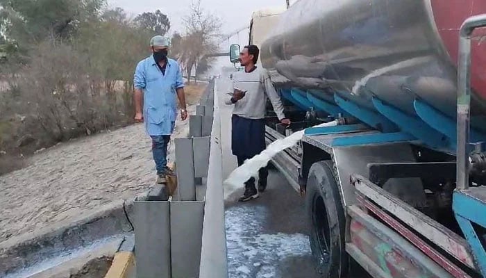 This representational image shows Food Safety Authority workers standing near the tanker on February 17, 2024. — Facebook/Islamabad Food Authority