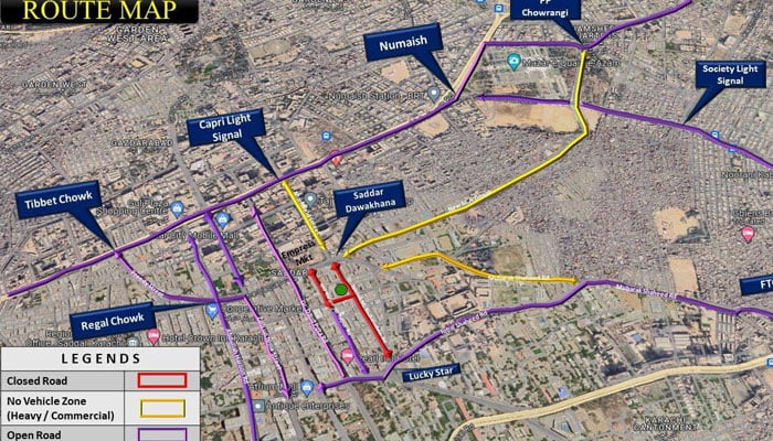 Karachis traffic diversion plan for the congregations of the Bohra community during Muharram in this image released on July 5, 2024. — Facebook/ Karchi Traffic Police