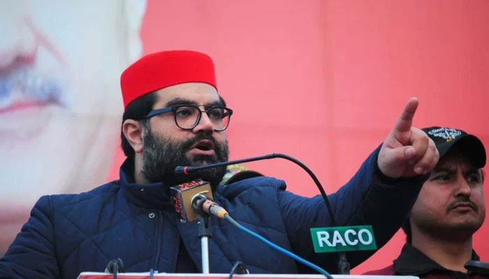 ANP President and Senator Aimal Wali Khan addresses a party workers convention in PK-75, Peshawar constituency on December 3, 2023. — Facebook/Aimal Wali Khan