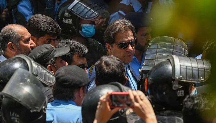 PTI founder and former PM Imran Khan arrives for his court hearing in Islamabad. — AFP/File