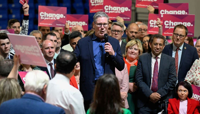 British PM and Labour Party leader Keir Starmer speaks at a Labour general election campaign event, at Caledonia Gladiators Stadium in East Kilbride, Scotland, Britain on July 3, 2024. — Reuters