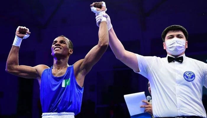 in this photo Pakistan’s sole Olympics boxing hope Zohaib Rasheed can be seen victorious after a fight. — PSB/File