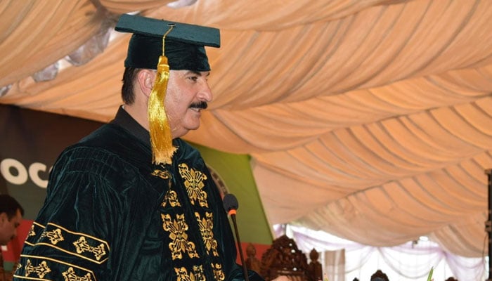 Governor Faisal Karim Kundi addresses the third convocation of the University of Swat on July 6, 2024. — Facebook/University of Swat