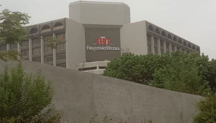 A general outside view of the SUIT Trust Hospital building, formerly Regent Plaza Hotel, in Karachi. — Geo.tv