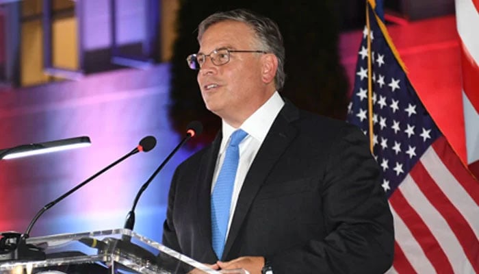 US Ambassador to Pakistan Donald Blome speaking at an event to celebrate the 248th anniversary of the independence of the USA on July 2, 2024. — X/@usembislamabad