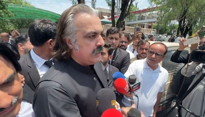 Chief Minister Khyber Pakhtunkhwa Ali Amin Gandapur talks to the media in Rawalpindi on July 6, 2024. — Screengrab via Facebook/Ali Amin Khan Gandapur