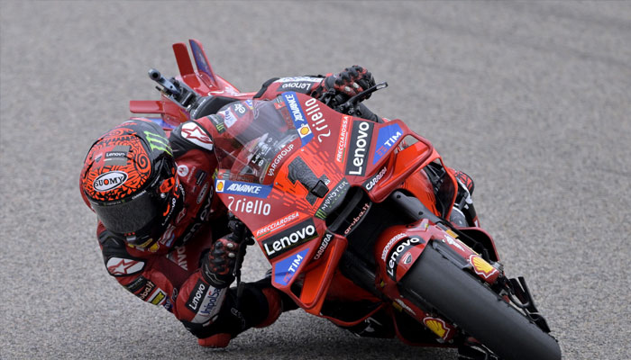 Francesco Bagnaia in action during the race at Sachsenring, Hohenstein-Ernstthal, Germany on July 7, 2024.—  Reuters