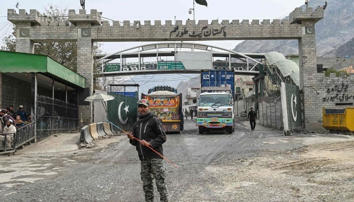 In this picture taken on February 2, 2023, a Pakistan security forces personnel can be seen at Torkham border crossing between Afghanistan and Pakistan, in Nangarhar province. — AFP