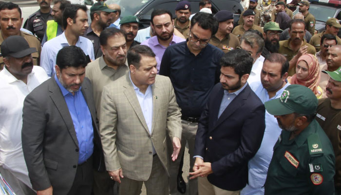 Commissioner Rawalpindi and DC Rawalpindi visit  Rawalpindis Lai Nullah at Gawalmandi Bridge to review the flood preparedness of all the departments in this image released on June 4, 2024. —  Facebook/Deputy Commissioner Rawalpindi