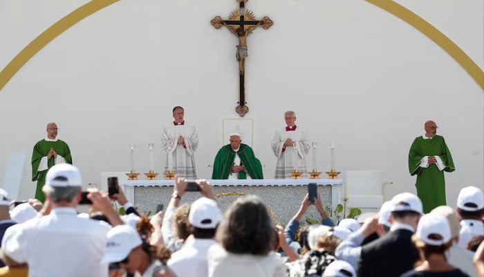 Pope Francis attends a mass at Piazza Unita dItalia in Trieste, Italy, July 7, 2024. — Reuters