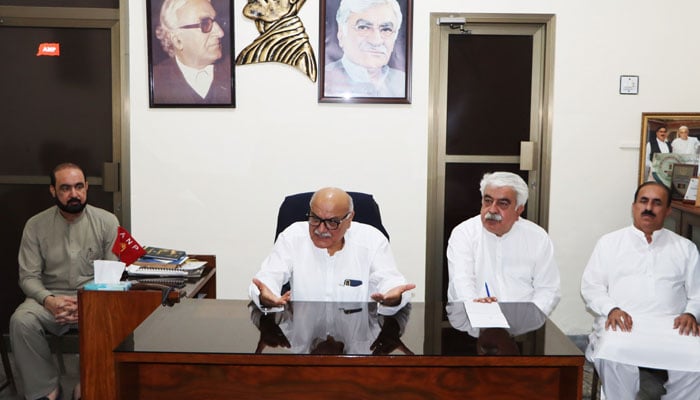 Provincial president of the ANP Mian Iftikhar Hussain presided over the day-long meeting on July 8, 2024. — Facebook/Awami National Party