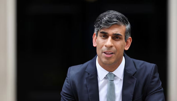 Former British Prime Minister Rishi Sunak delivers a speech at Number 10 Downing Street, following the results of the elections, in London, Britain, July 5, 2024. — Reuters