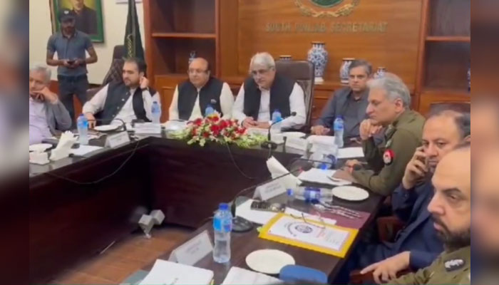 Minister and Chairman Cabinet Committee Khawaja Salman Rafique chairs a cabinet committee on law and order meeting to review arrangements for Muharram processions and Majalis in DG Khan division on July 9, 2024. — Screengrab via Facebook/Khawaja Salman Rafique