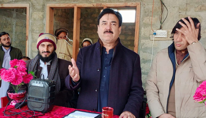 Pakistan Tehreek-e-Insaf (PTI) leader Shaukat Yousafzai addresses a gathering of supporters on January 30, 2024. — Facebook/Shaukat Yousafzai