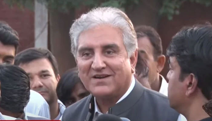 PTI leader Shah Mahmood Qureshi addresses a press conference on June 6, 2023, in this still taken from a video. — YouTube/GeoNews