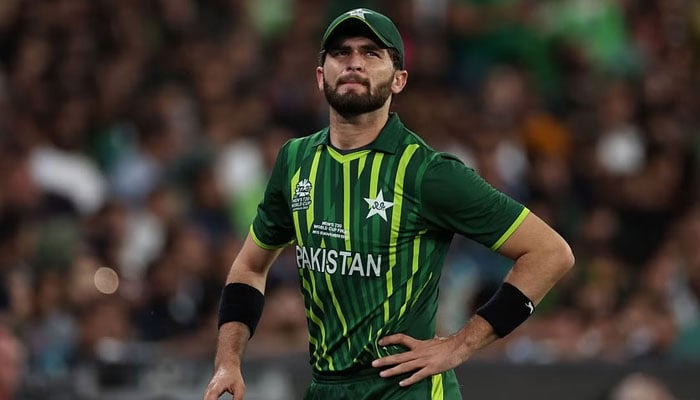 Pakistani pacer Shaheen Afridi reacts during a match. — AFP/File