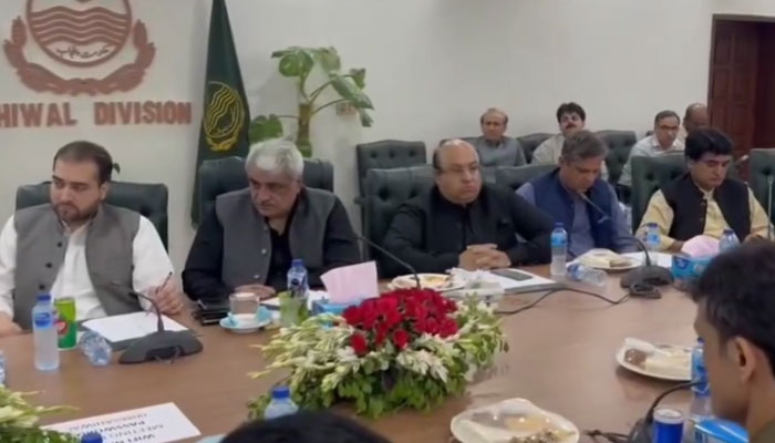 Provincial minister and Cabinet Committee chairman Khawaja Salman Rafique (Left to Right) presides over a meeting at Sahiwal Commissioners office on July 10, 2024. — Screengrab via Facebook/Khawaja Salman Rafique