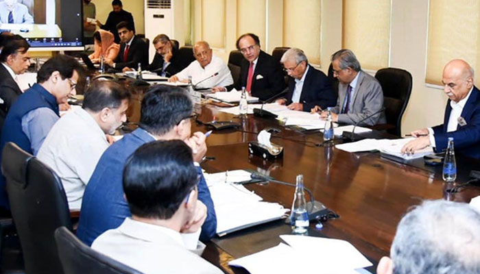 Federal Minister for Finance & Revenue Muhammad Aurangzeb chairing a meeting of the Cabinet Committee on State-Owned Enterprise on July 4, 2024. — APP