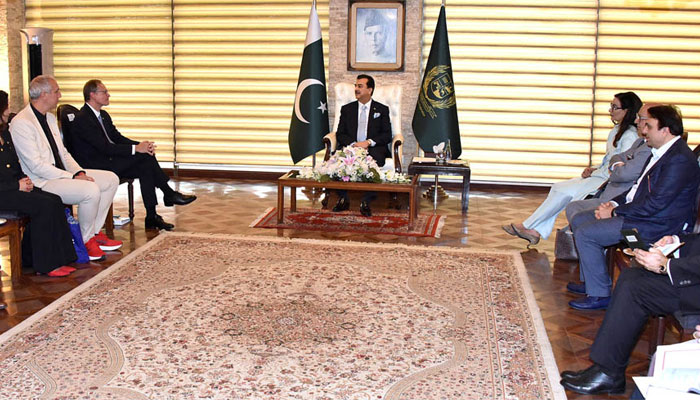 Senate Chairman Yousuf Raza Gilani in a meeting with the German Parliamentary delegation at Parliament House on July 11, 2024. — APP