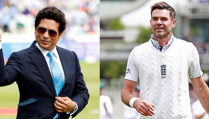 Indian cricket legend Sachin Tendulkar (left) and English pacer James Anderson. — Reuters/file