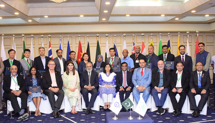 Honorable DG Colombo Plan Staff College Dr. Wickramasinghe, (5th to right) Executive Director of NAVTTC, Chairperson Madam Gulmina Bilal Ahmed, (6th to right) DG Shafique Khokhar (7th to right) and others on July 12, 2024. — Facebook@NAVTTCOfficial