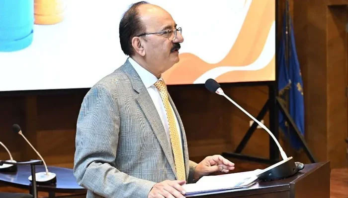 OGRA Chairman Masroor Khan addresses an event on July 12, 2024. — INP