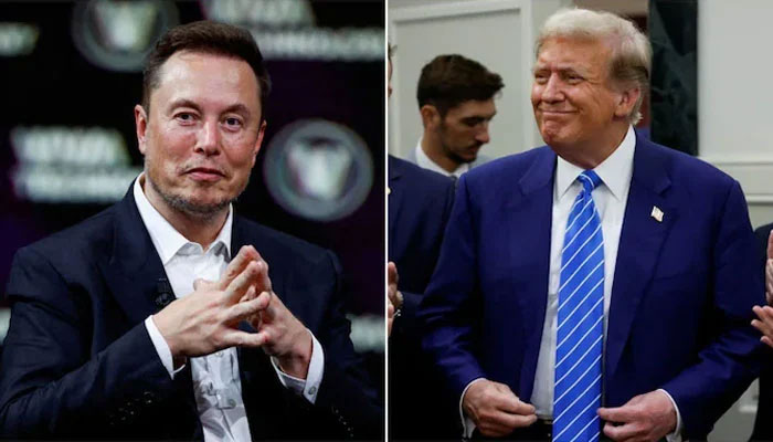 Tesla CEO Elon Musk and Republican Presidential candidate Donald Trump gesture during separate events. — Reuters/file