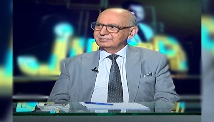 Pakistan Muslim League-Nawaz Senator Irfan Siddiqui speaks during an interview with Saleem Safi in the Geo News programme Jirga on July 13, 2024. — Screengrab via YouTube/@geonews