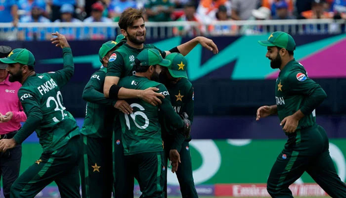 Pakistan team players celebrate after taking a wicket during their T20 World Cup 2024 match against India at Nassau County International Cricket Stadium in East Meadow, New York on June 9, 2024. — AFP