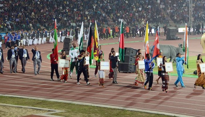 A representational image of athletes participating in a flag carrying ceremony in the 14th edition of the South Asian Games. — AFP/file