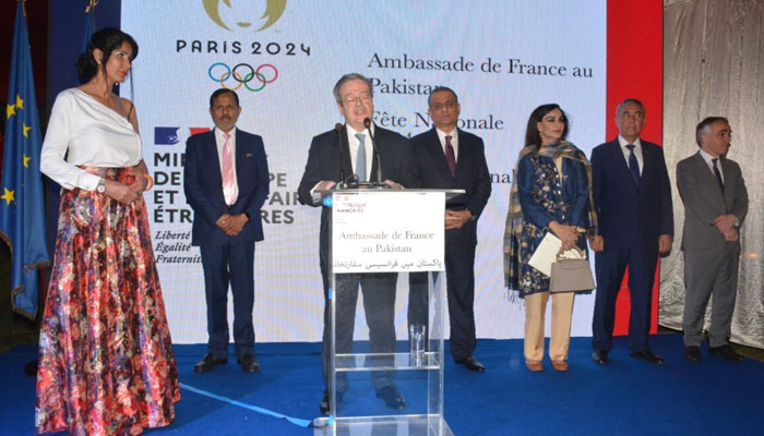 French Ambassador to Pakistan Nicolas Galey addresses on the occasion of National Day of France on July 13, 2024. — APP