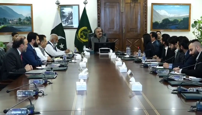 KP Chief Minister Ali Amin Khan Gandapur meets with a delegation of a Chinese private sector investment company at Chief Ministers House Peshawar on July 14, 2024. — Screengrab via Facebook/Chief Minister KP