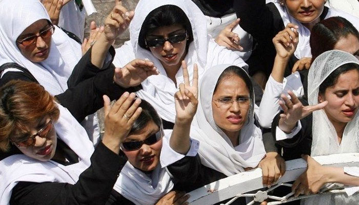 A representational image of women lawyers during a demonstration. — AFP/File