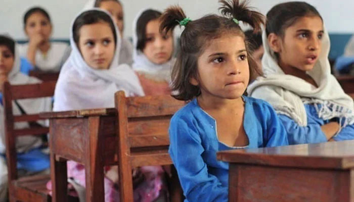 Students take lessons during class in Sindh. — AFP/File