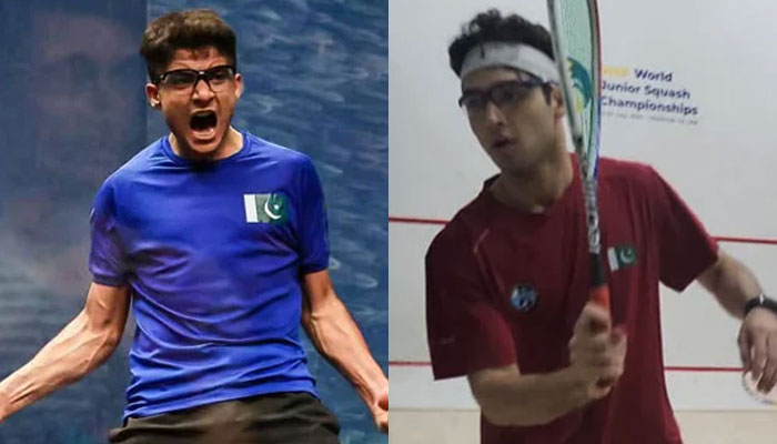 Squash players Hamza Khan (left) and Abdullah Nawaz (right) seen in this image. —  x/@WSF website/geosuper.tv/file