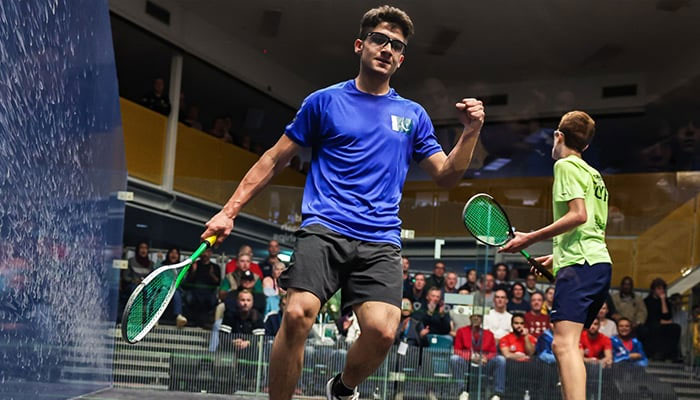 Hamza Khan celebrates after final win in World Junior Squash Championship on July 23, 2023. — X/@WorldSquash