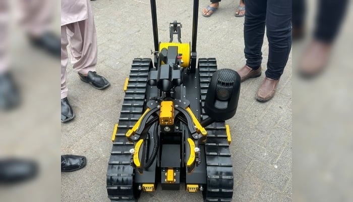 The explosive ordnance disposal (EOD) robot is being introduced in Karachi on July 16, 2024. —Reporter