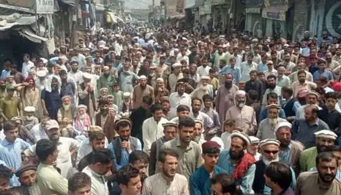 A undated protest in Chitral seen in this image.— APP/file