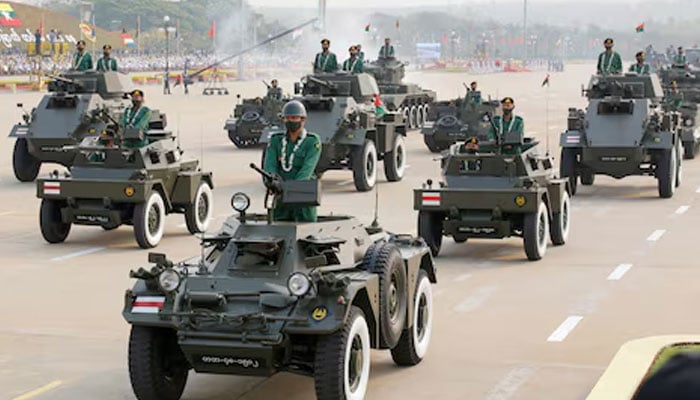 Military personnel participates in a parade on Armed Forces Day in Naypyitaw, Myanmar, March 27, 2021. — Reuters