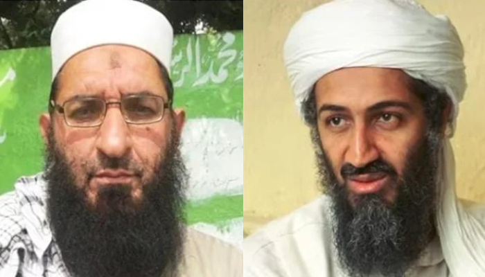 Al-Qaeda militant Amin al-Haq (left) and terrorist organisations former leader Osama bin Laden. — Geo News/Supplied