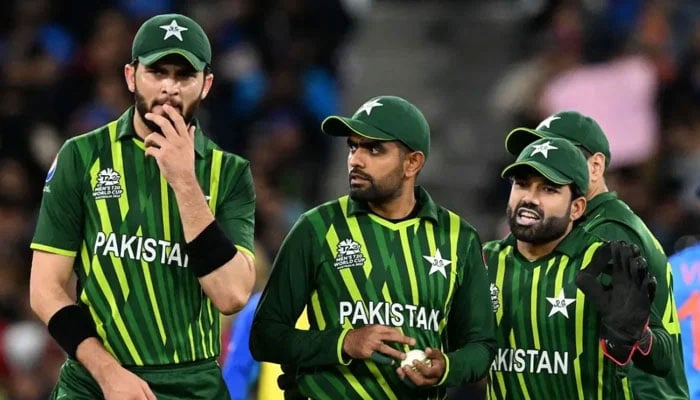 Pakistans pacer Shaheen Shah Afridi (left), skipper Babar Azam (centre) and wicket-keeper batter Mohammad Rizwan. — AFP/file