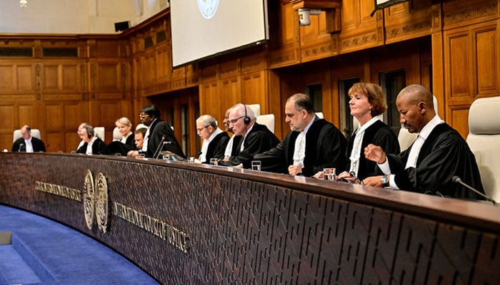 Magistrates are seen at the International Court of Justice (ICJ) as part of South Africas request on a Gaza ceasefire in The Hague, on May 24, 2024. — AFP