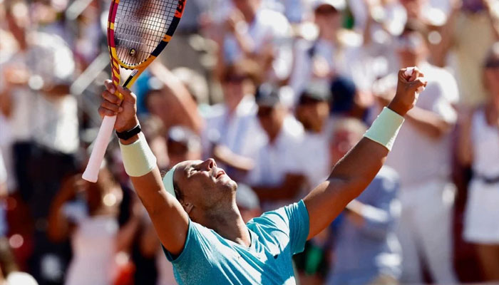 Spains Rafael Nadal celebrates after winning his mens semi-final singles match of the ATP Nordea Open tennis tournament against Croatias Duje Ajdukovic, in Bastad, Sweden on July 20, 2024. — AFP