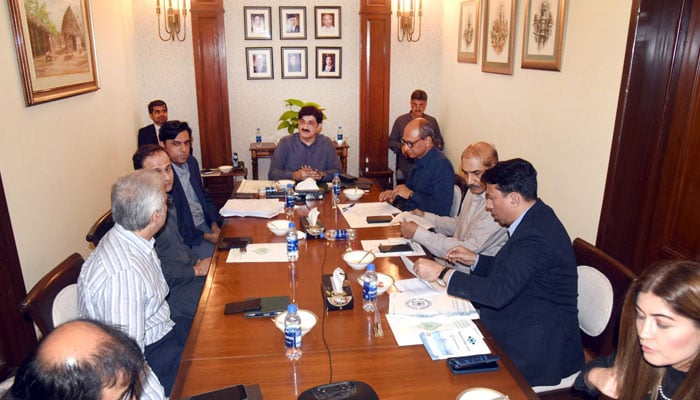 Sindh Chief Minister Syed Murad Ali Shah presides over a meeting to discuss the Urban Flooding Control plan at CM House on July 20, 2024. — Facebook/Sindh Chief Minister House