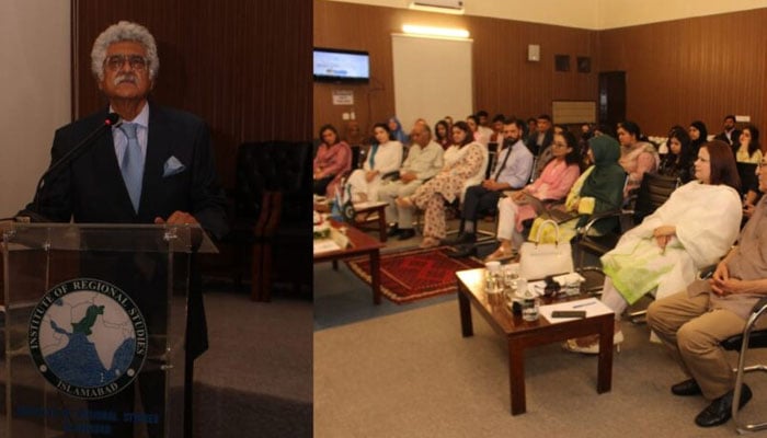 Zamir Akram, advisor to the Strategic Plans Division speaks in a discussion organised by the Institute of Regional Studies (IRS) on July 20, 2024. — APP