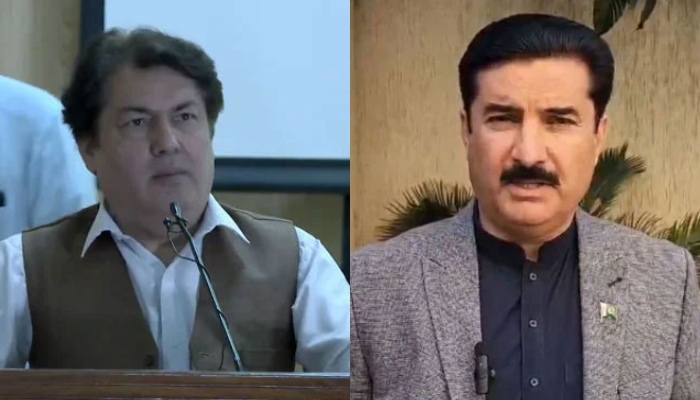 This combo of images shows, Adviser to Chief Minister on Information Barrister Muhammad Ali Saif (left) and KP Governor Faisal Karim Kundi (right). — Facebook/Barrister Dr Muhammad Ali Saif/X/@PPP_Org/File